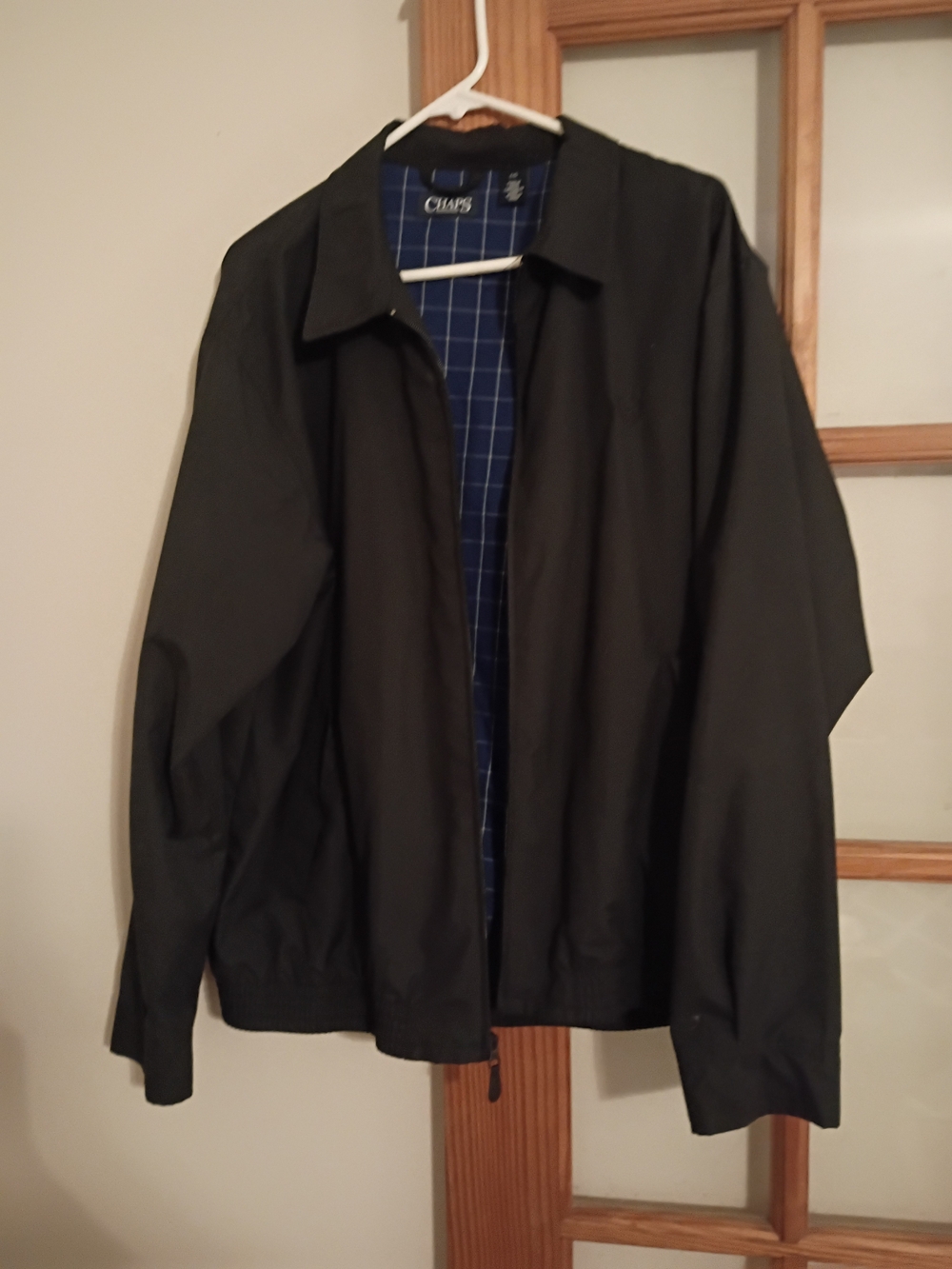 Chaps Black Lightweight Jacket with Blue Checked Lining